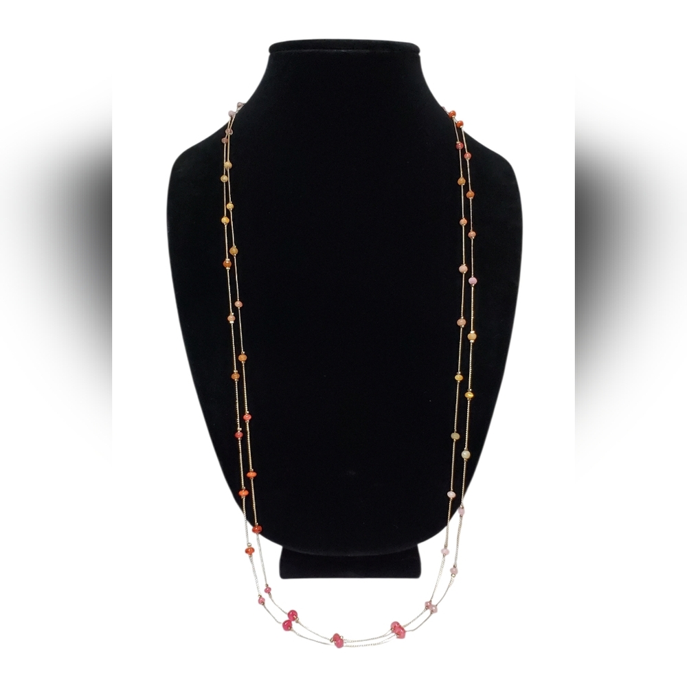 LOFT Gold-Toned Double-Stranded Multi-Color Ombre Beaded Station Necklace - 36"